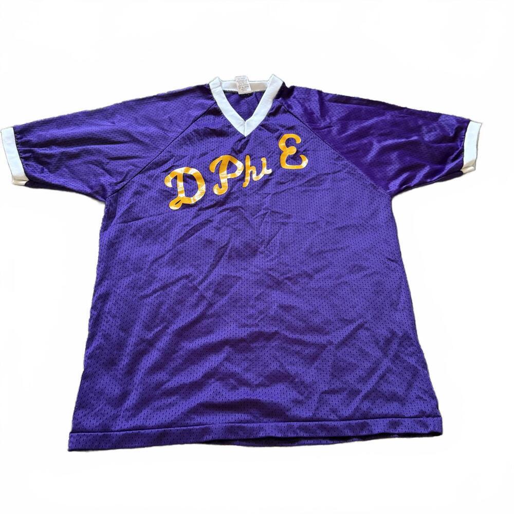 Vintage D Phi E Sorority Mesh Jersey Purple Yellow Number 91 Women’s L